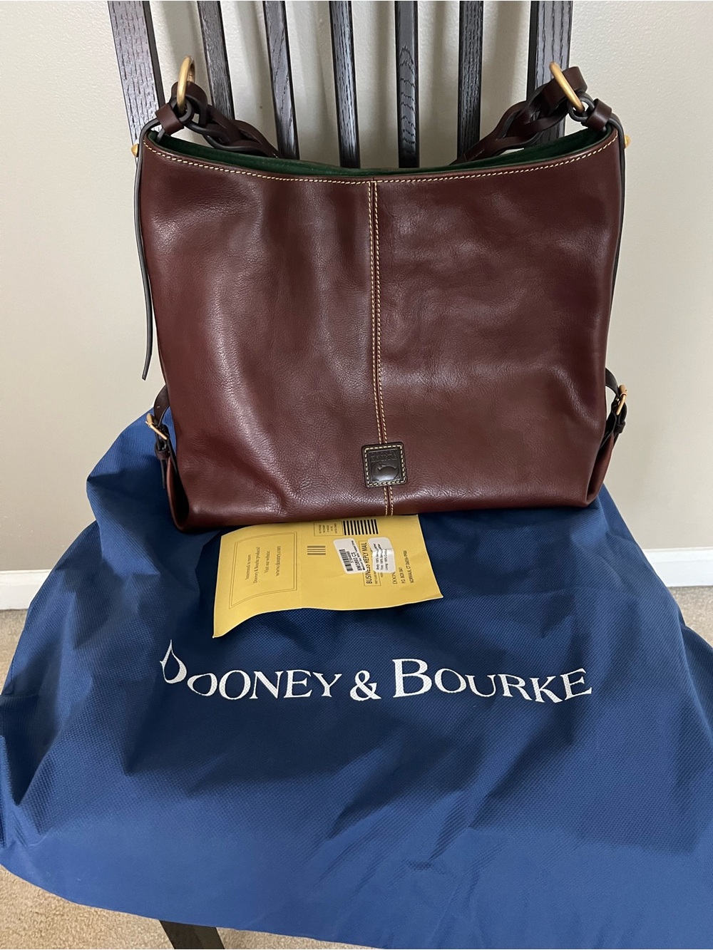 Dooney & Bourke Brown Medium Sac Leather Bag with Twisted handle